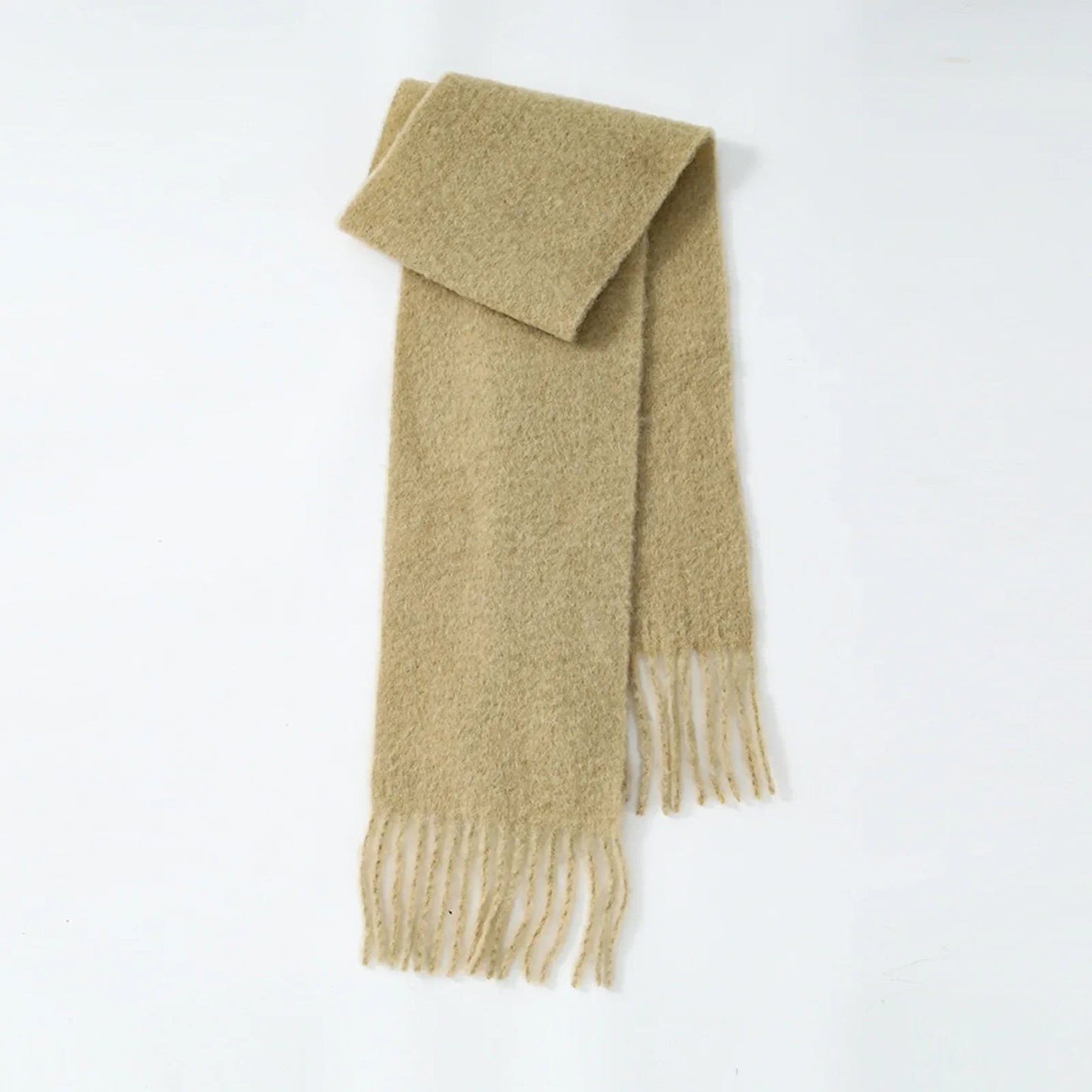 80% Wool Blend Solid Color Tassel Scarf for Women - Autumn Winter Collection