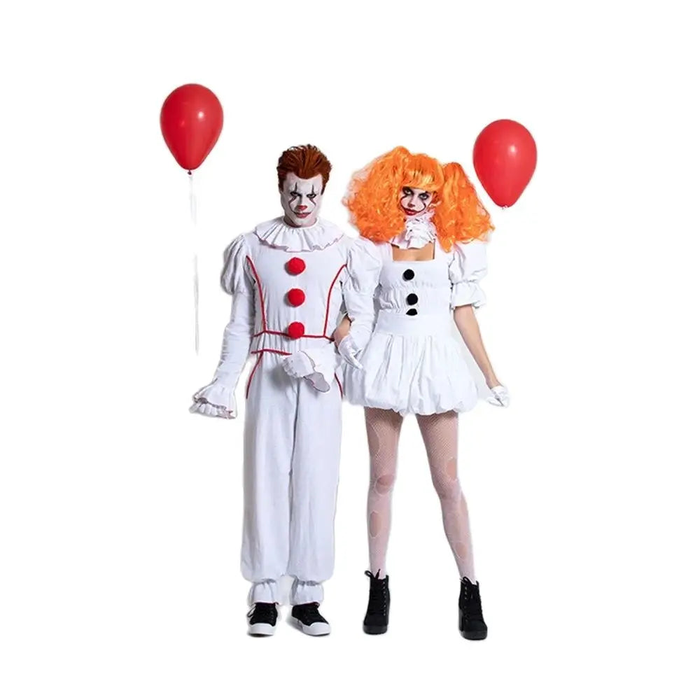 Dress Horror Movie Suit Cosplay Clown Costume Pompon Couple White Halloween