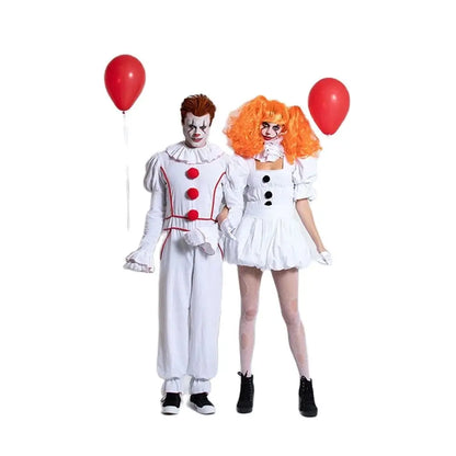 Dress Horror Movie Suit Cosplay Clown Costume Pompon Couple White Halloween