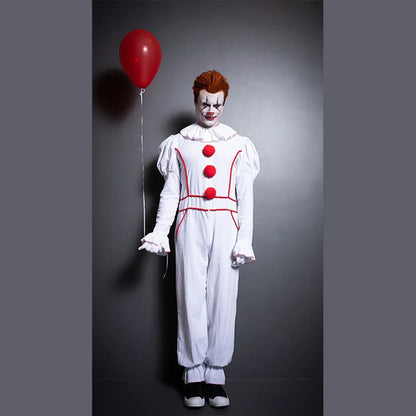 Dress Horror Movie Suit Cosplay Clown Costume Pompon Couple White Halloween