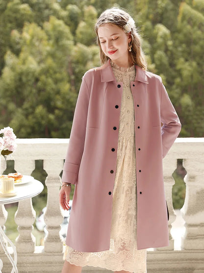 British Mid-length High-grade Gentle Retro Turn-down Collar Coat