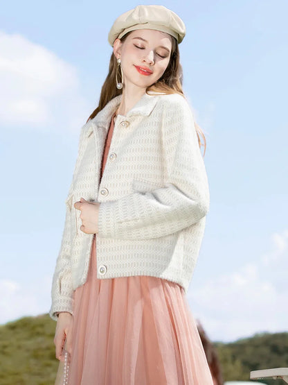 Elegant Turndown Collar Short Woolen Winter Warm Female Coat