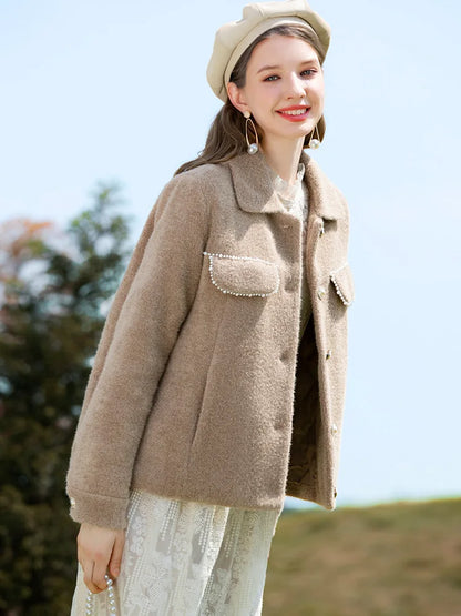 Warm Thick Solid Turn-down Collar Single-breasted Loose Coat