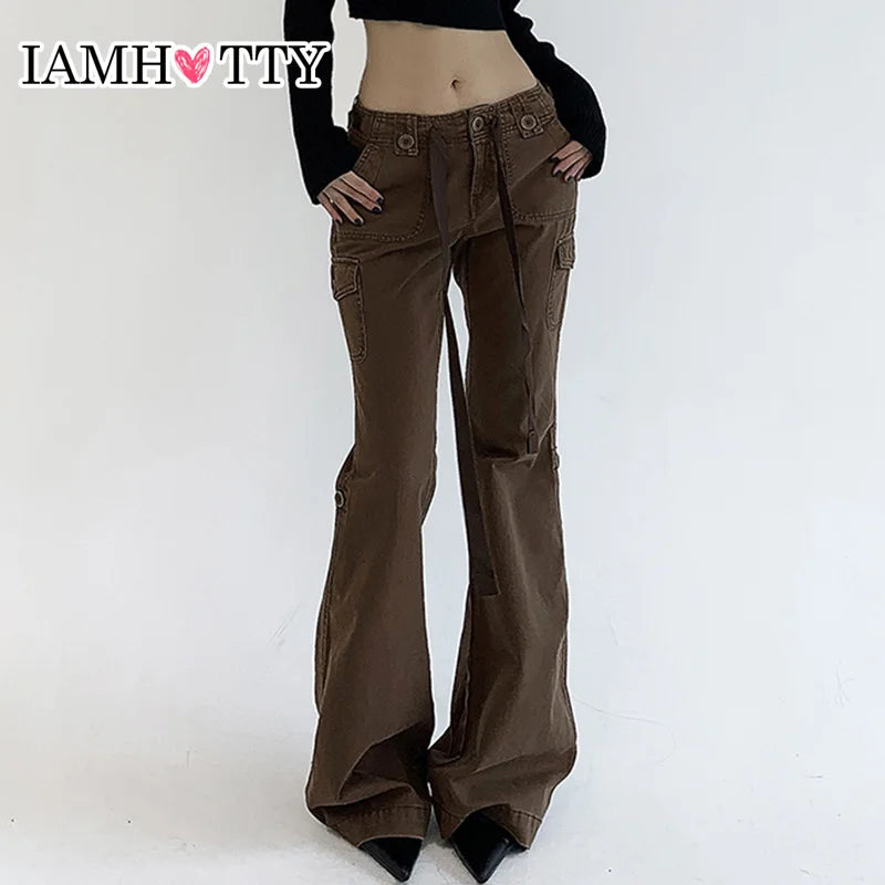 Casual Basics Flare All-match Street Style Boot Cut High Waist Vintage Trousers Y2K Jeans