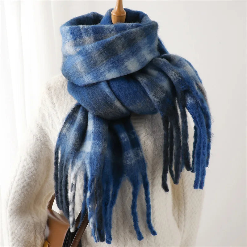 Plaid Striped Imitate Cashmere Outdoor Woman Scarf - Keep Warm and Soft Thick