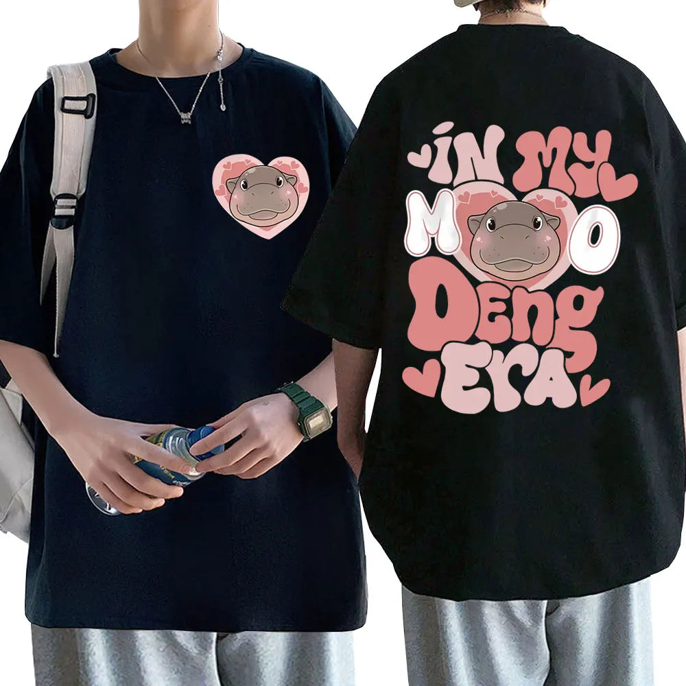 Fashion Casual Funny Meme Baby Hippo Men Women Oversized Harajuku Cotton T-Shirt Moo Deng