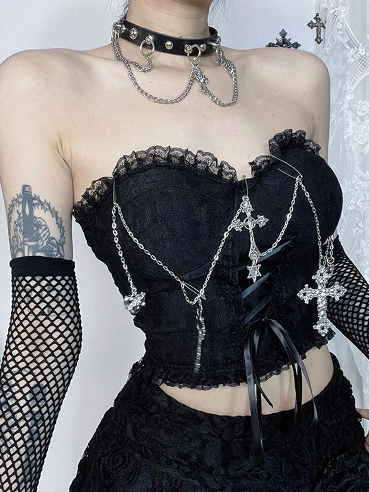 Crop Sexy Grunge Strapless Girl Harajuku E Top Gothic