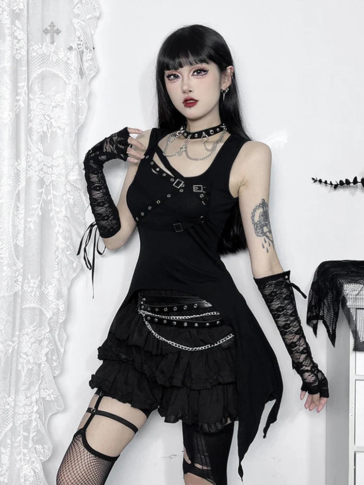 Harajuku Sleeveless Top Y2K Crop Irregular Gothic