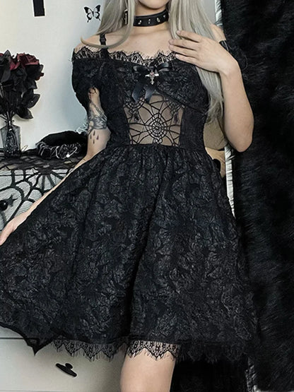 Cutouts Waist Prom One Aesthetic Strap Lace Clubwear Mini Grunge Party Shoulder A-Line Y2K High Dress Elegant Sexy