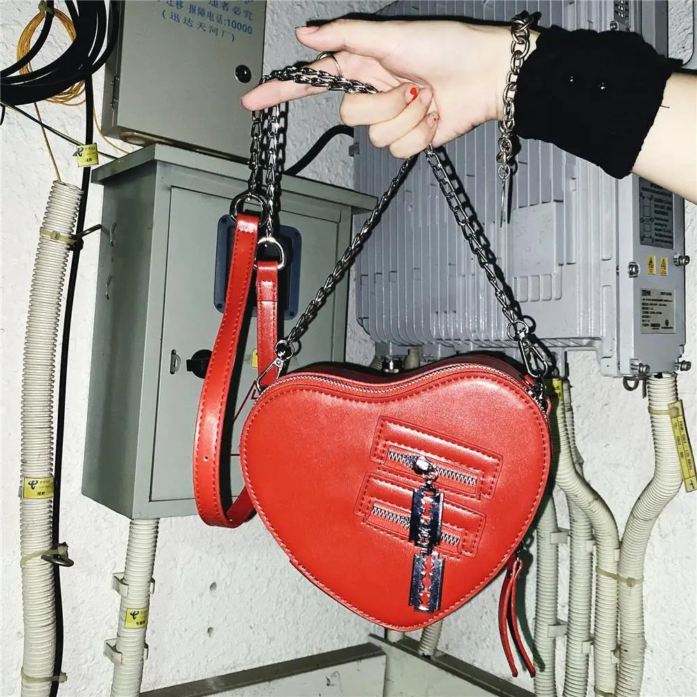 PU Heart Harajuku Leather Grunge Gothic Street Y2k Bag High Aesthetic