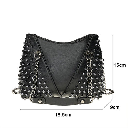 Rock Leather Purse Punk Bag Rivet Crossbody Wallet Chain Studded