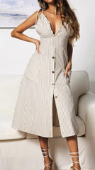 Plunge Neck Nautical Striped Dress