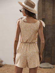 Tie Shoulder Button Front Romper