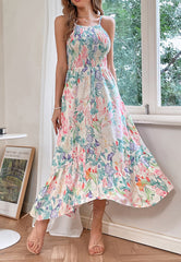 Multicolor Floral Print Halter Dress