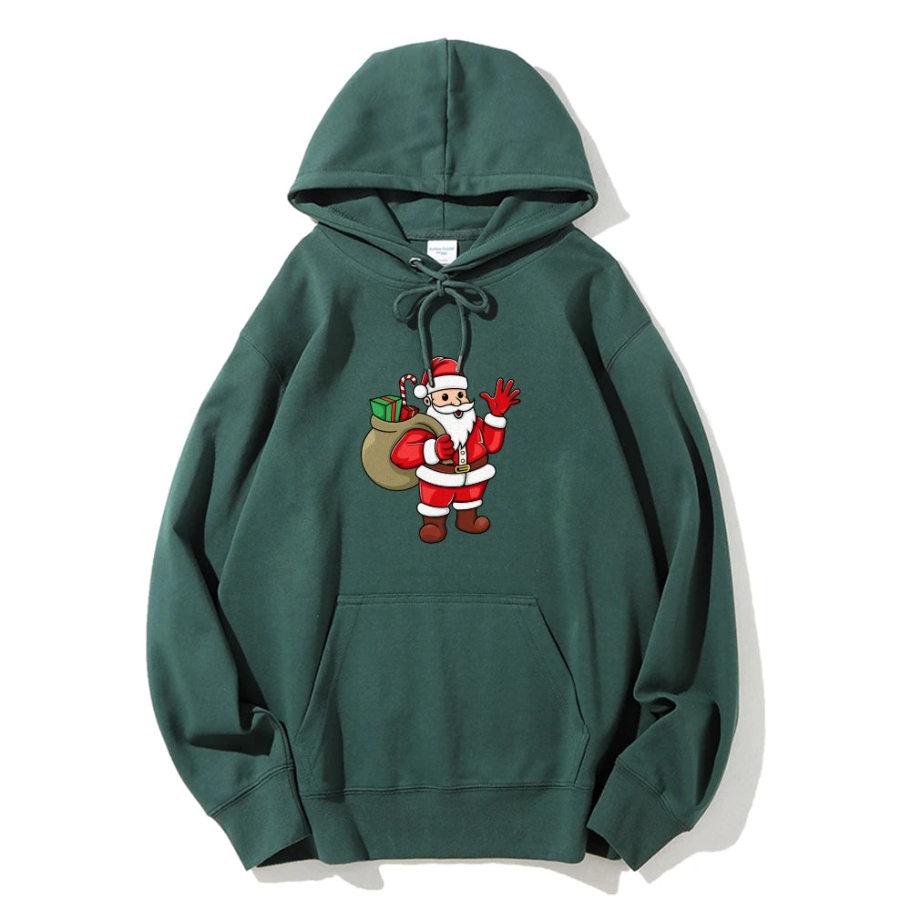 Santa Claus Cartoon Print Long Sleeve Christmas Hoodie