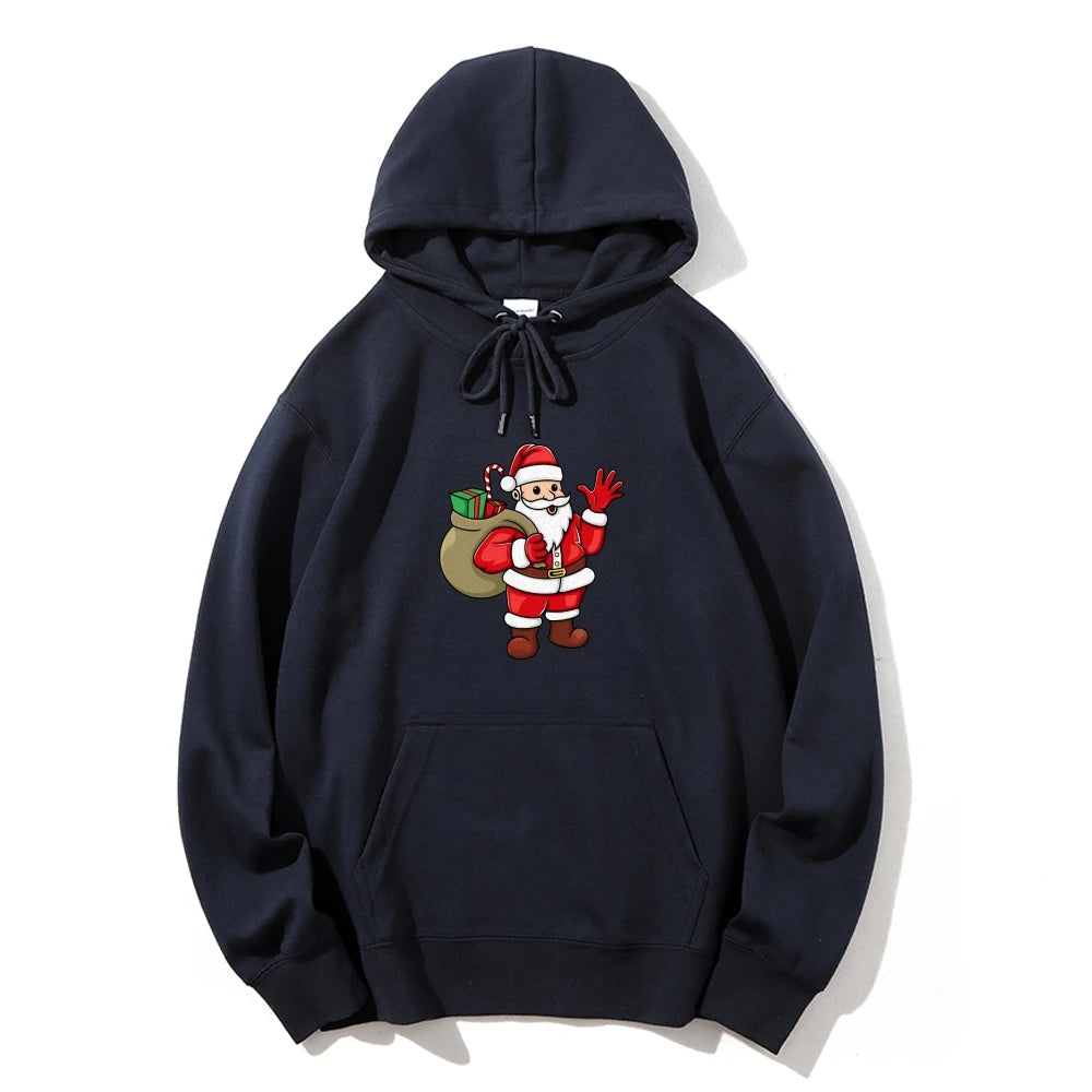 Santa Claus Cartoon Print Long Sleeve Christmas Hoodie