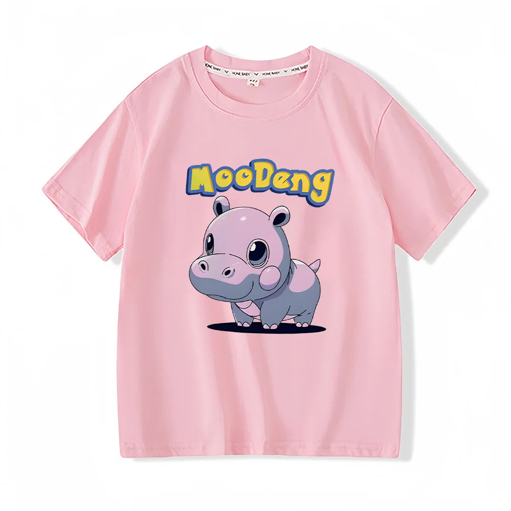 New Versatile Children Boys Girls Loose High Quality Cotton Cute Baby T-Shirts Tops Moo Deng