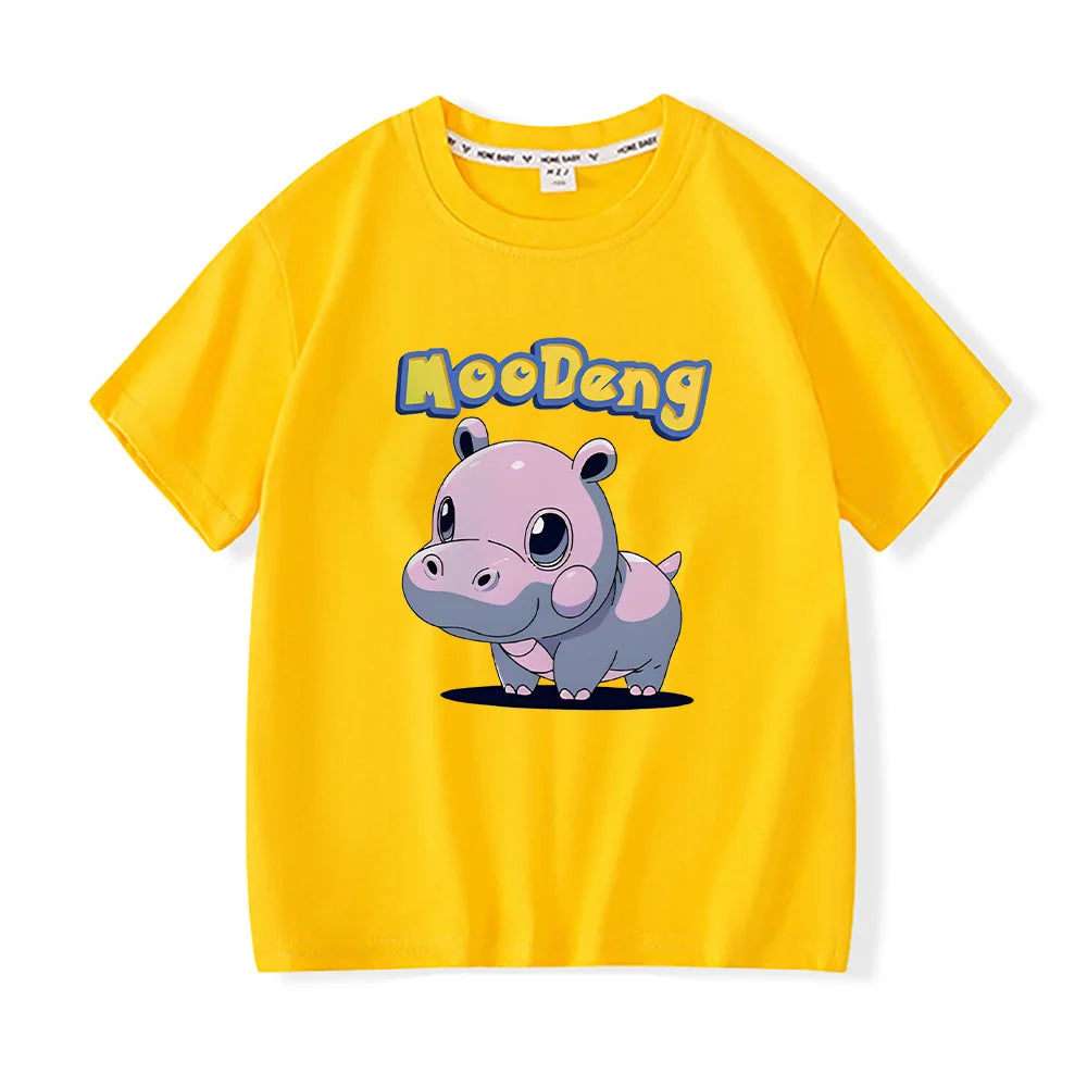 New Versatile Children Boys Girls Loose High Quality Cotton Cute Baby T-Shirts Tops Moo Deng