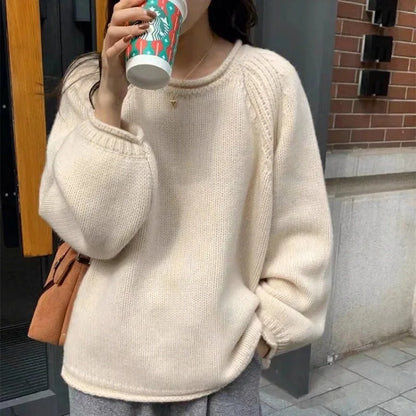 Korean Knitted Pullover Women O-neck Jumper Long Sleeve Autumn Winter Cozy Loose Stylish Chic Sweater