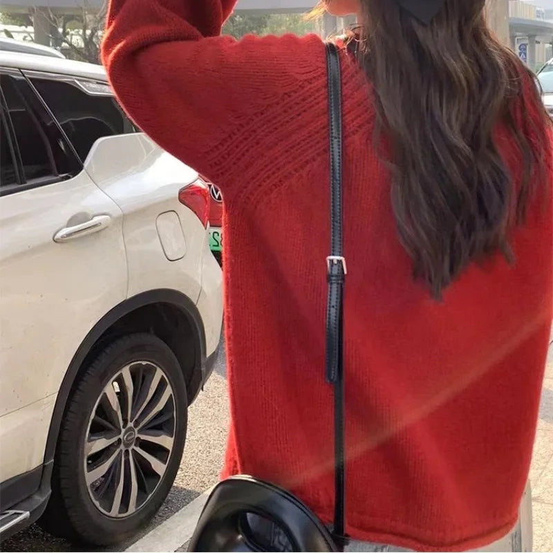 Korean Knitted Pullover Women O-neck Jumper Long Sleeve Autumn Winter Cozy Loose Stylish Chic Sweater