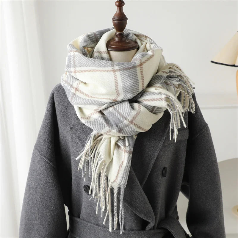 Korean Style Thick Warm Shawl Wrap Plaid Cashmere Blanket Scarf Scarfs-L