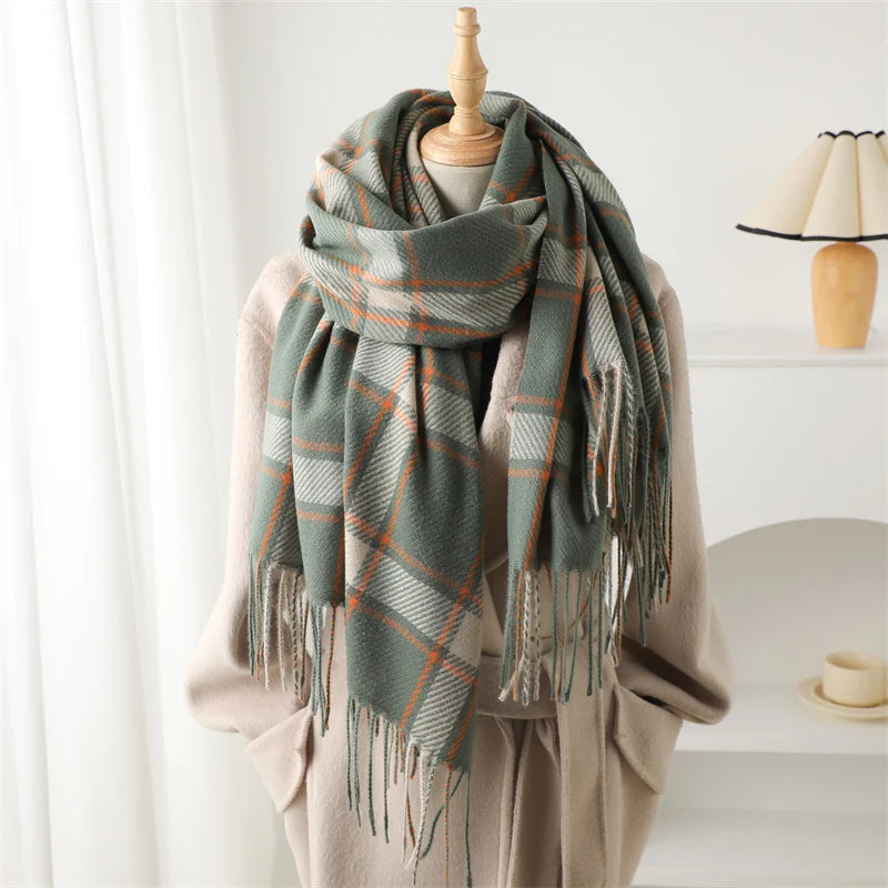 Korean Style Thick Warm Shawl Wrap Plaid Cashmere Blanket Scarf