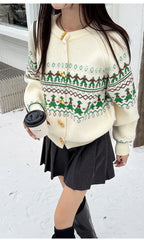 Sweet Christmas Horn Button Cardigan White Cardigan / One Size Cardigan-241208