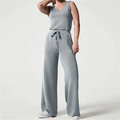 Solid Button Sleeveless Light Rip Straight Trendy Loose Trouser