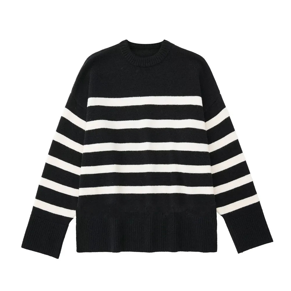 Striped Knitted Basic Thick Loose Warm Casual Streetwear Sweater