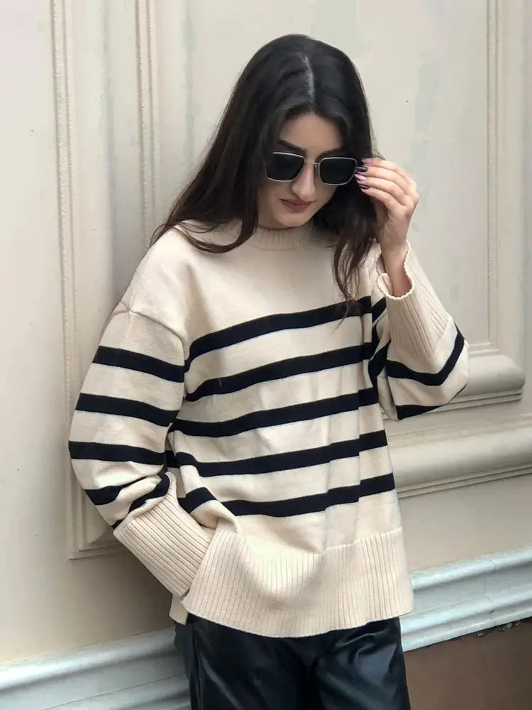 Striped Knitted Basic Thick Loose Warm Casual Streetwear Sweater