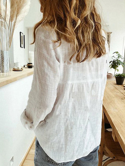 White Yellow Lapel Cardigan Oversized Shirt Blouse