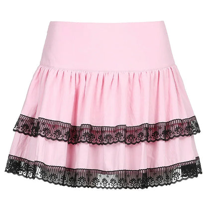 Plaid Skirt Pleated Japanese Cake Lolita Purple Pink Gothic Harajuku