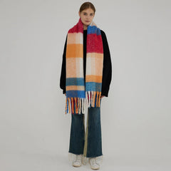 Thick Warm Tassel Contrast Color Scarf For Autumn/Winter Blue Red 231X42Cm Scarfs-L