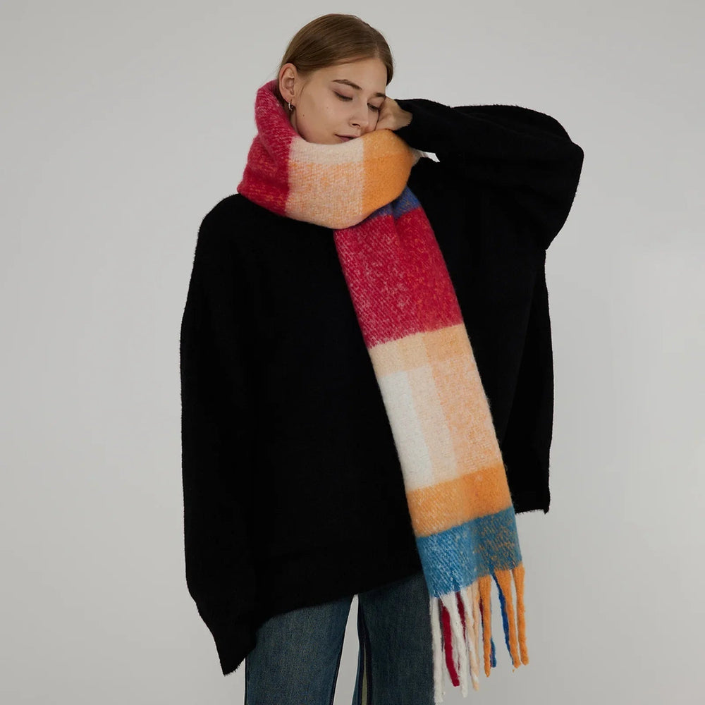 Thick Warm Tassel Contrast Color Scarf For Autumn/Winter Scarfs-L
