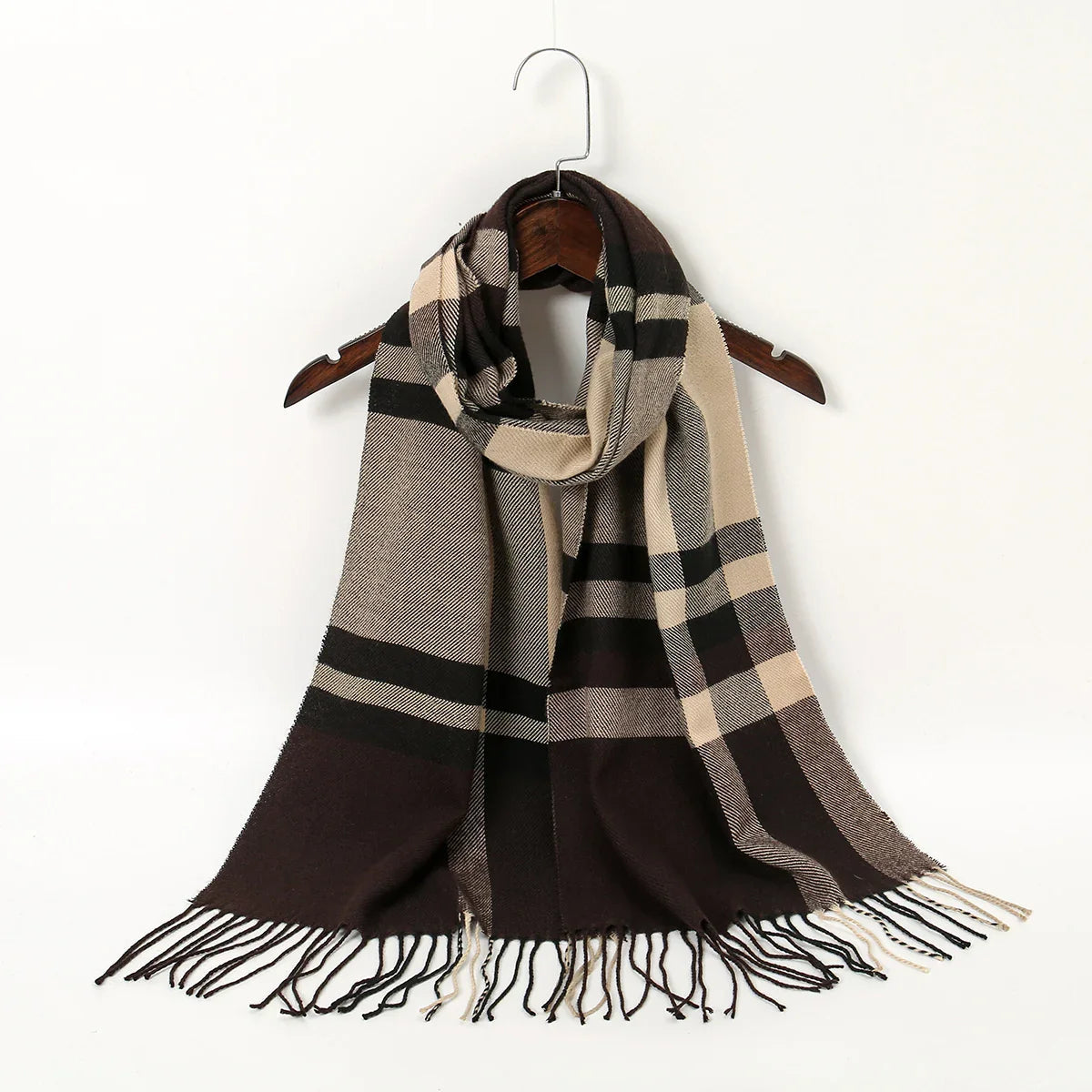 Plaid Print Cashmere Winter Pashmina Scarf with Tassels