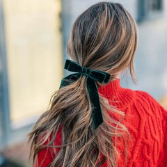Velvet Bow Hair Clips - Christmas Accessory For Women Green Accessories-L
