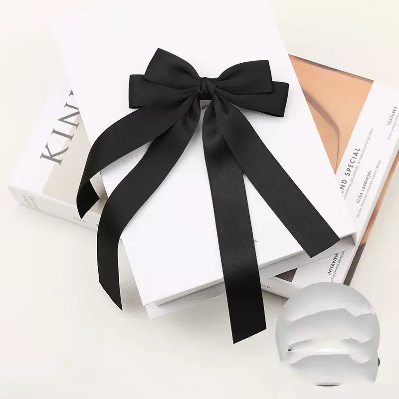 Black and White Bow Top Clip Christmas Hair Accessory