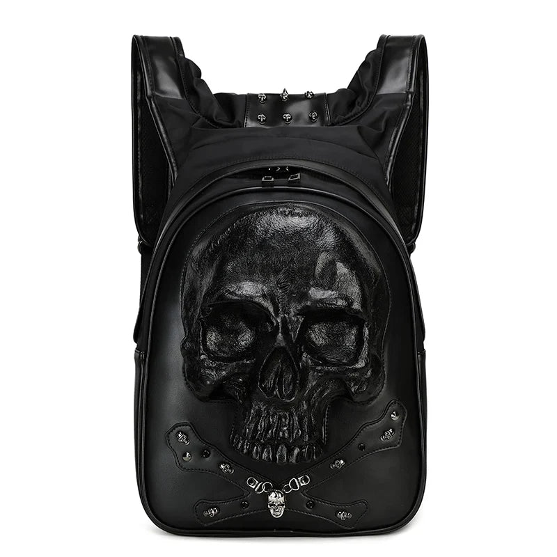 Rivets Backpack 3D Punk Rock Skull Laptop Bag Gothic Travel Embossed Leather