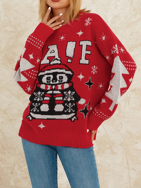 Reindeer Pattern Crew Neck Long Sleeve Knit Christmas Sweater