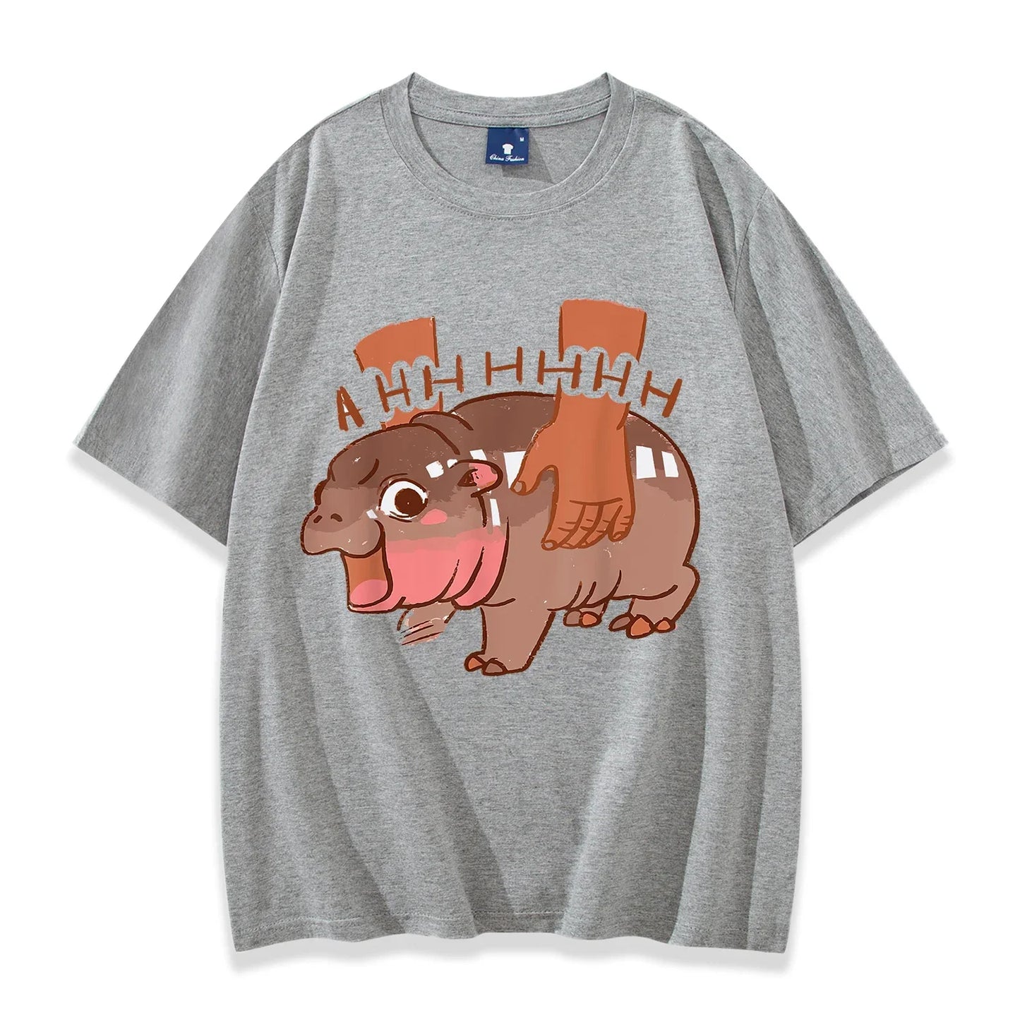 Vintage Casual Bouncy Pig Cute Baby Hippo Short Sleeve Gift Men Women Fans Tee Shirt Moo Deng