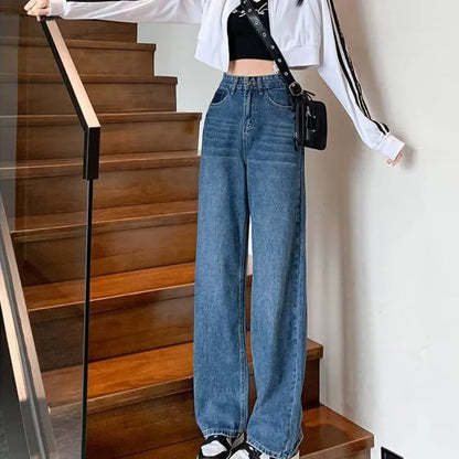 Amy Fashion - Natural Waist New Button Minimalist Trendy Summer Ins Wash Long Harajuku Wide Leg Black Jean