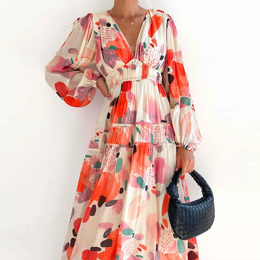 Amy Fashion - Autumn Long Sleeved Pleated Maxi Dress Boho Dress