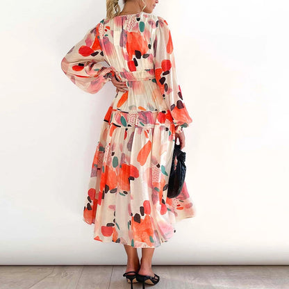Amy Fashion - 2024 Autumn Long Sleeved Pleated Maxi Dress Boho Dress