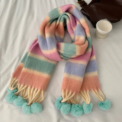 Cashmere Thick Warm Blanket Colorful Plaid with Long Tassels Soft Wrap Scarf