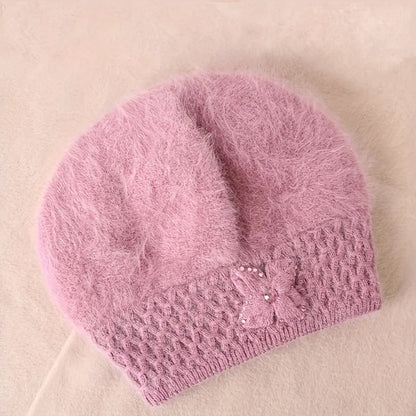 Rabbit Hair Ear Protection Knitted Woolen Beret Hat