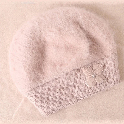 Rabbit Hair Ear Protection Knitted Woolen Beret Hat