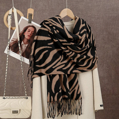 Winter Plaid Cashmere Poncho Tassel Scarf - Luxury Warm Thickened Unisex