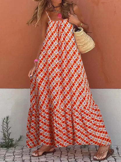 Amy Fashion - New Sleeveless Print Summer Spaghetti Strap Boho Dress