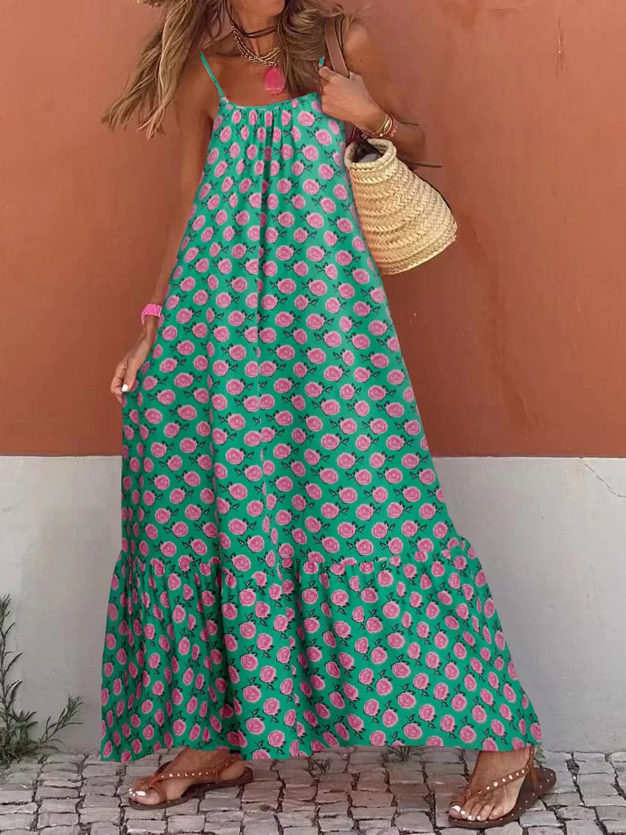 Amy Fashion - New Sleeveless Print Summer Spaghetti Strap Boho Dress