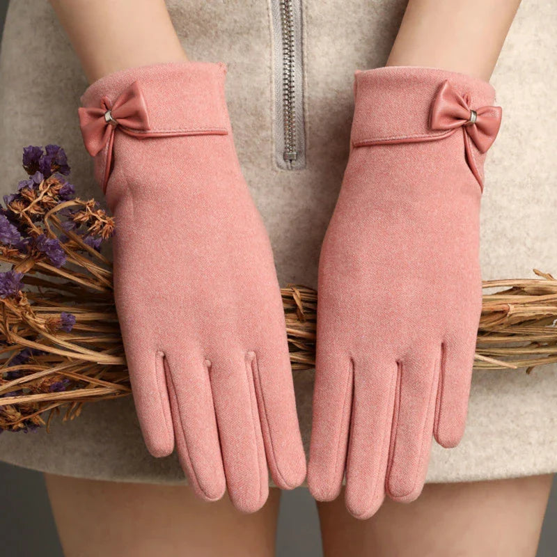 Christmas Cycling Gloves with Velvet Lining and Bow Detail